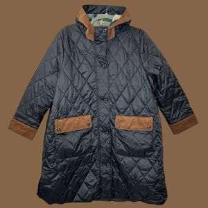 Barbour Mickley Quilted Jacket Black Ancient Full Zip Button Panel Women 1X NWT
